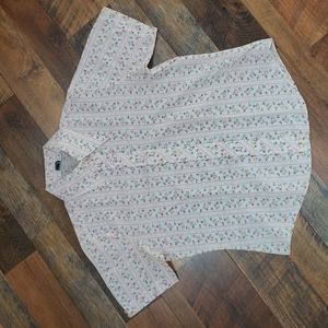 Vintage Miss Holly White and Red Striped Floral Button Down Shirt